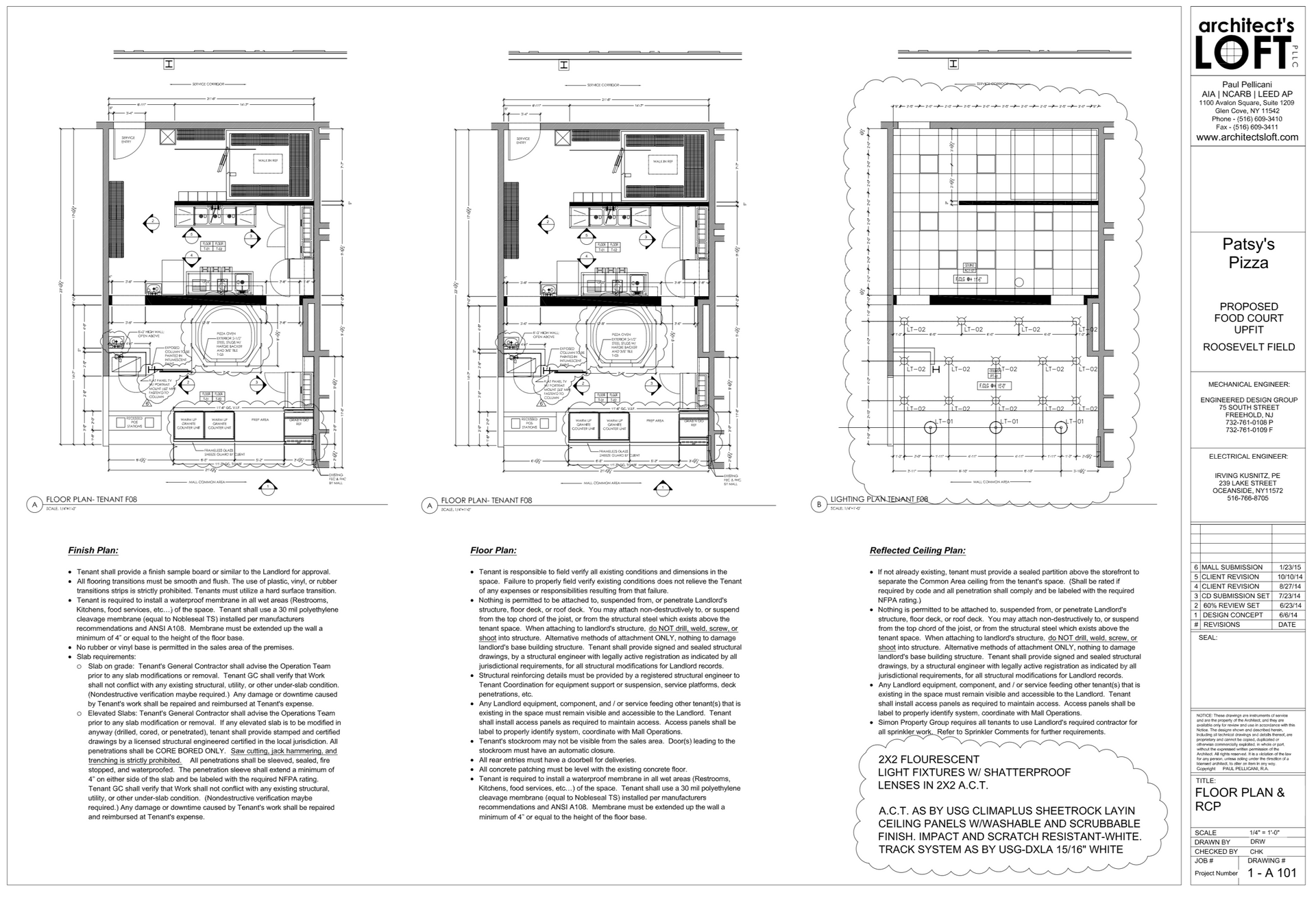 Architectural blueprints of a loft apartment, showing floor plans and design details.