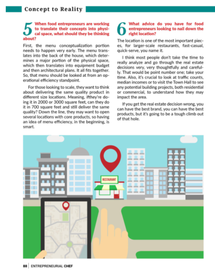 A restaurant location pin on a map, being viewed on a tablet, in a city.