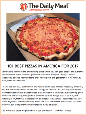 Pizza with text overlay from The Daily Meal: 