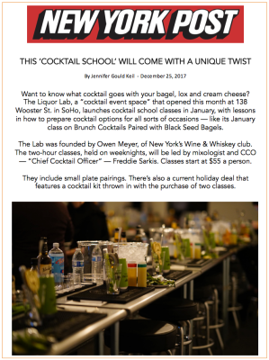 New York Post article about a cocktail school, 