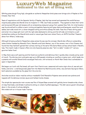 LuxuryWeb Magazine article about a restaurant. Includes text and photos of food.