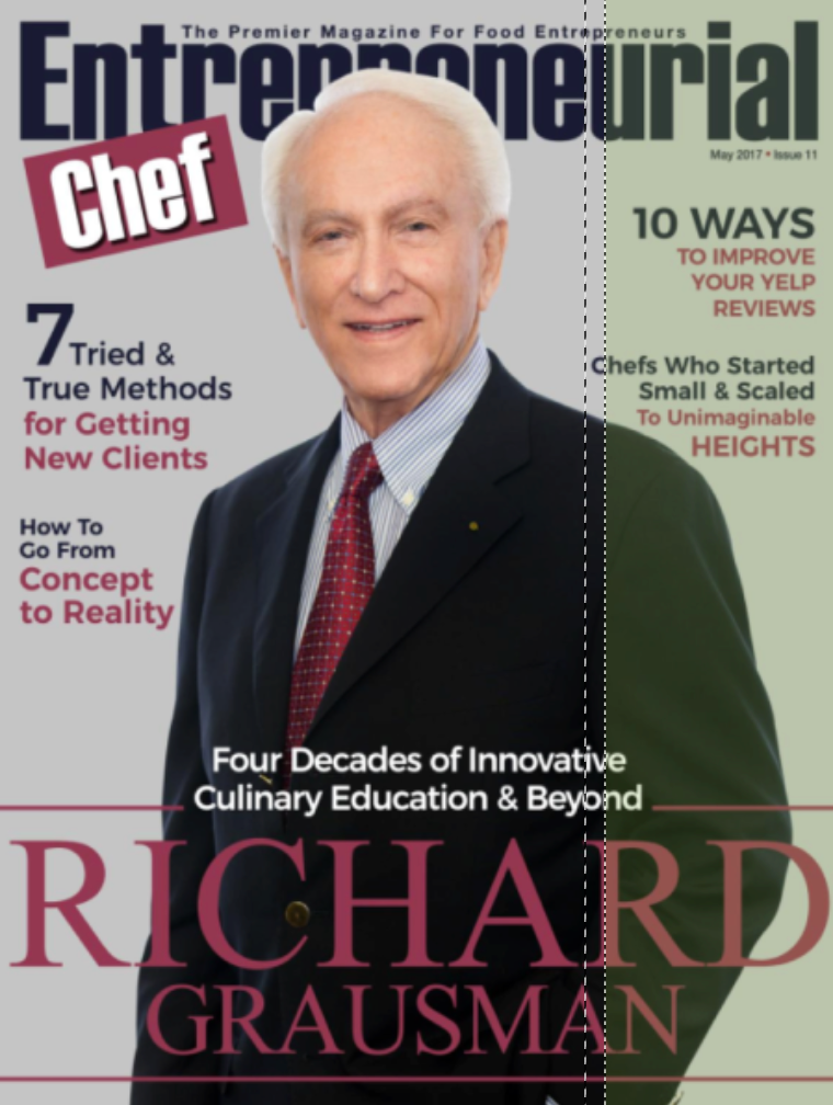Magazine cover: Richard Grausman, in a suit, smiles on 