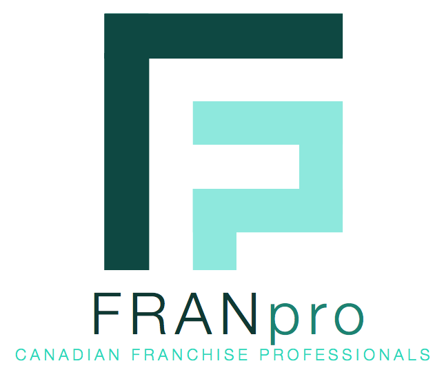 Logo for FRANpro, a Canadian franchise professionals organization. Features dark teal and light teal