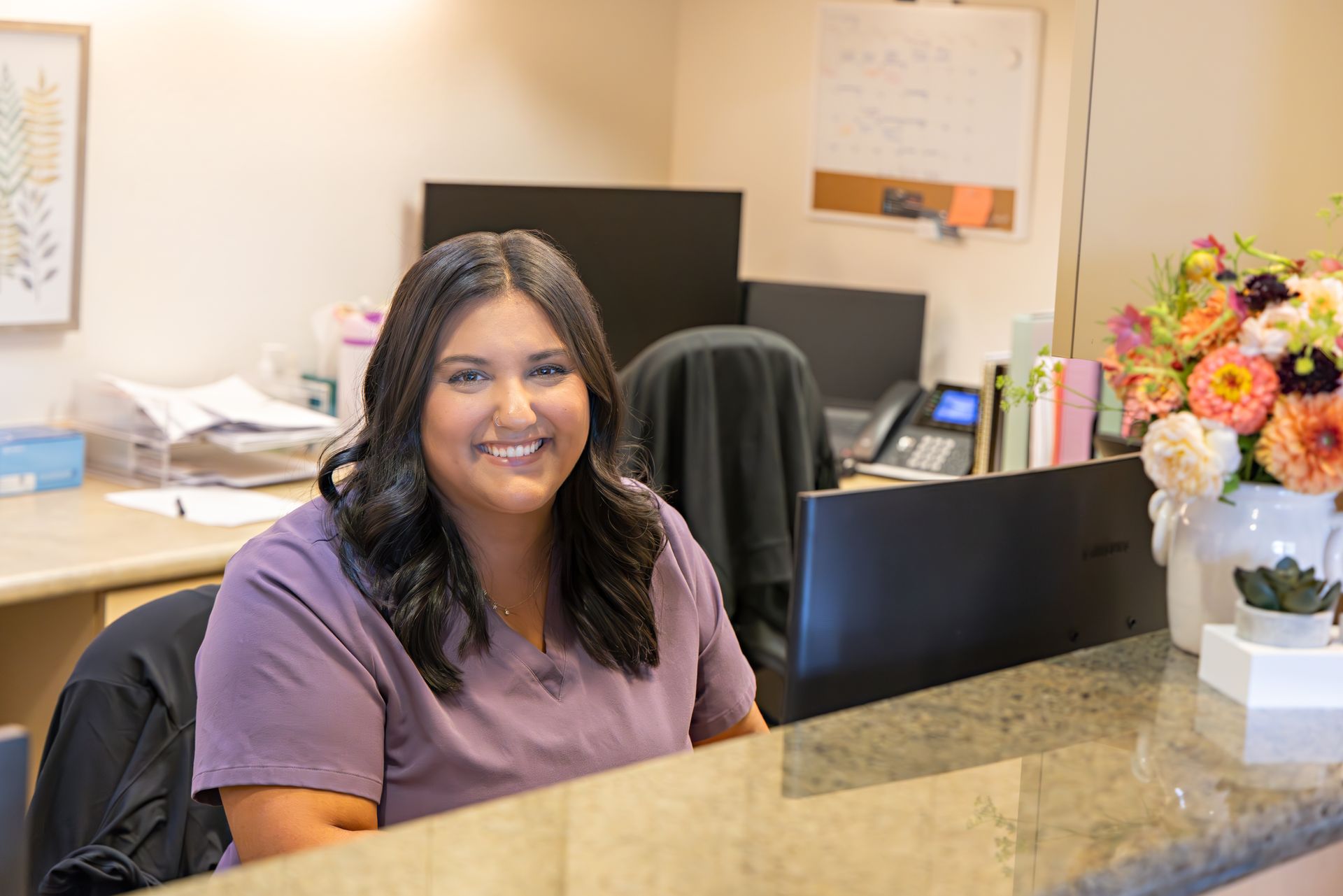 A receptionist at Southern Oregon Gynecology in Medford, Oregon.