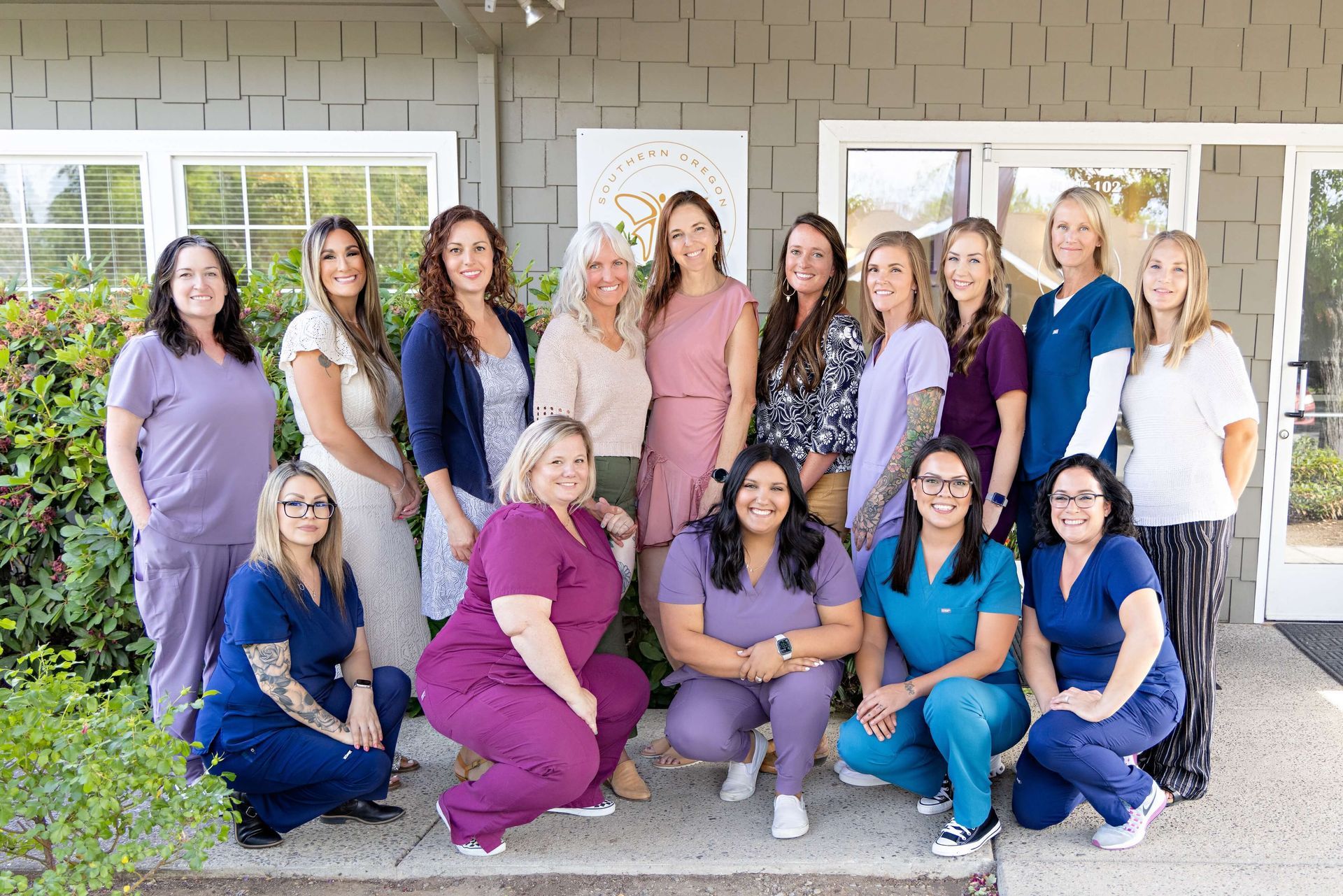 The team at Southern Oregon Gynecology in front of their office near Ashland, Oregon.