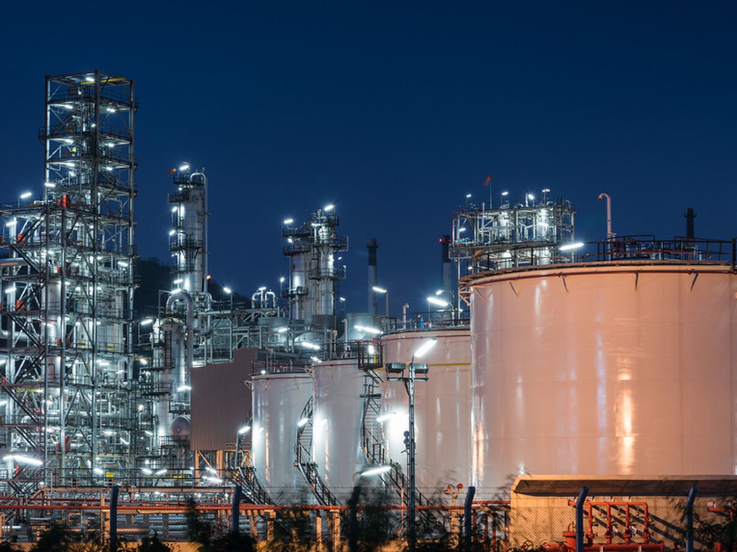 Large Oil Refinery Is Lit up At Night