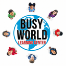 Busy World Learning Center logo with children around a blue circle on a white background