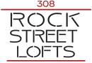 Rock Street Lofts logo. Red building outline with white square windows. Text: Rock Street Lofts, and number 308.