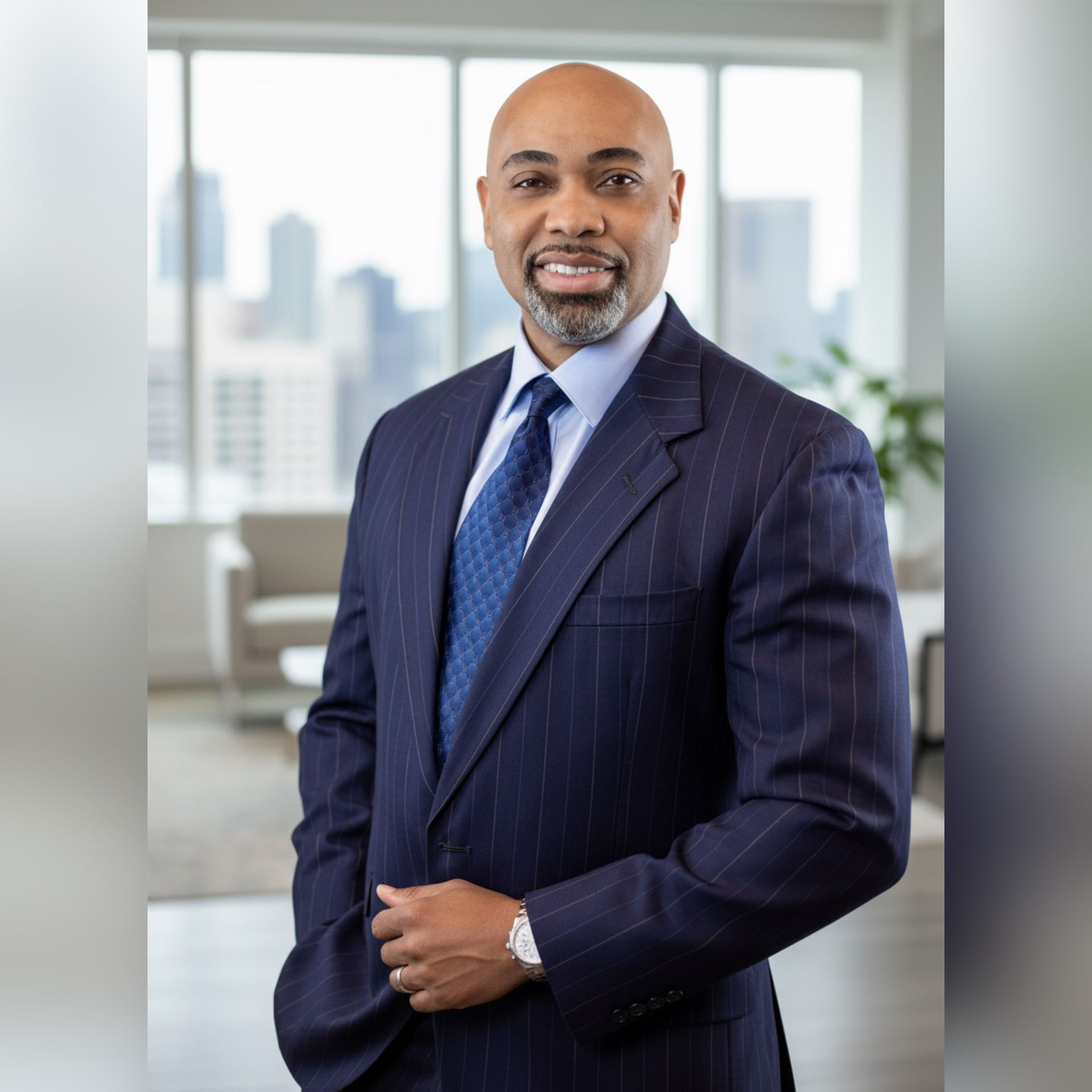 A man in a suit and tie is smiling for the camera.