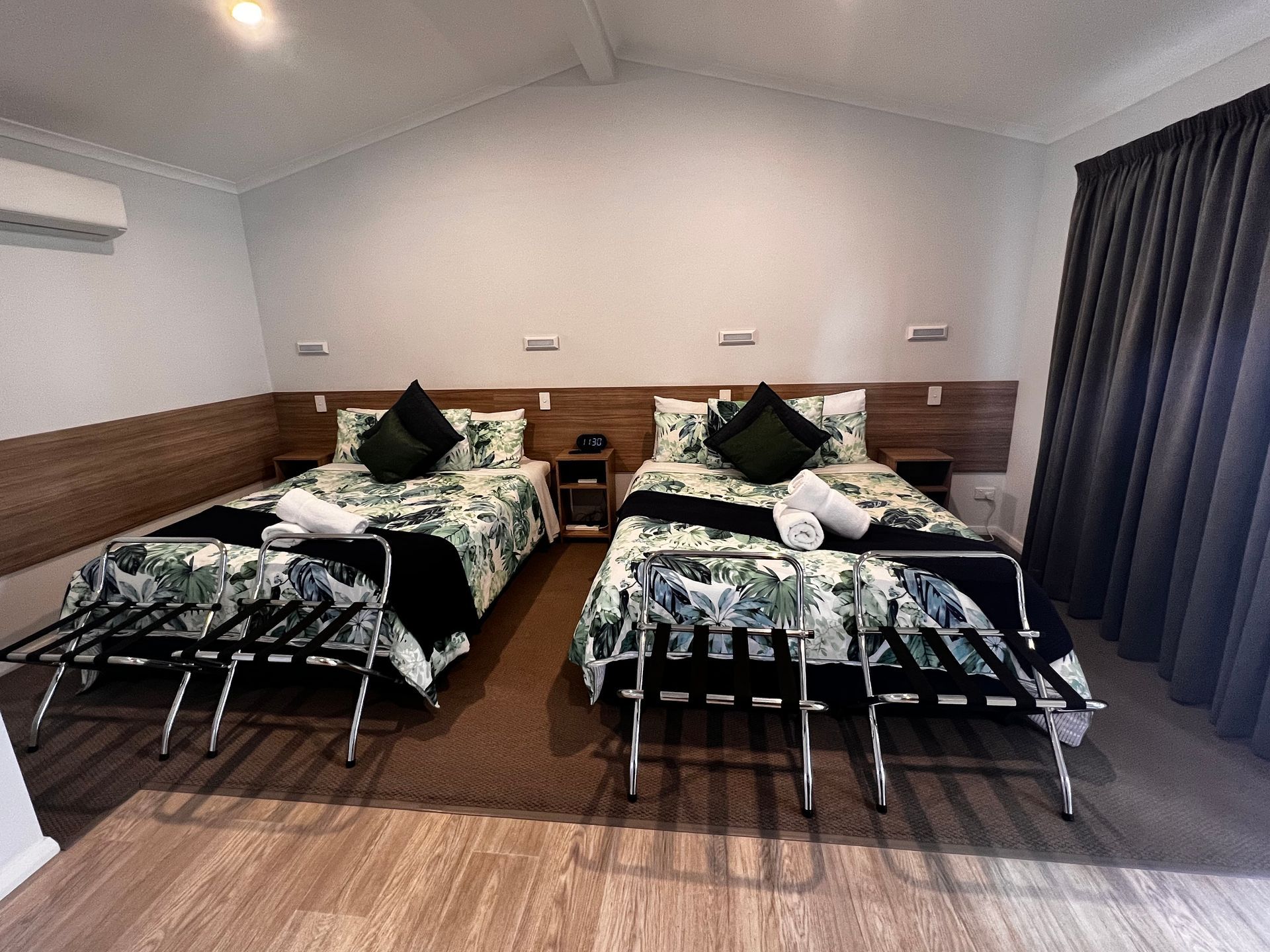 Bedroom With Two Beds, Curtain And Lighting — Merriwa Motor Inn & Motel In Merriwa NSW