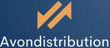 A blue and orange logo for avon distribution