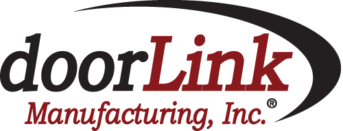 DoorLink Manufacturing, Inc. logo in black and maroon with an oval swoosh