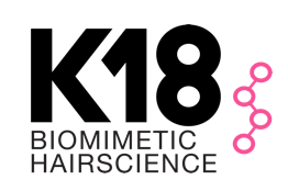 Logo of the hair product called K18 Biomimetic Hairscience.