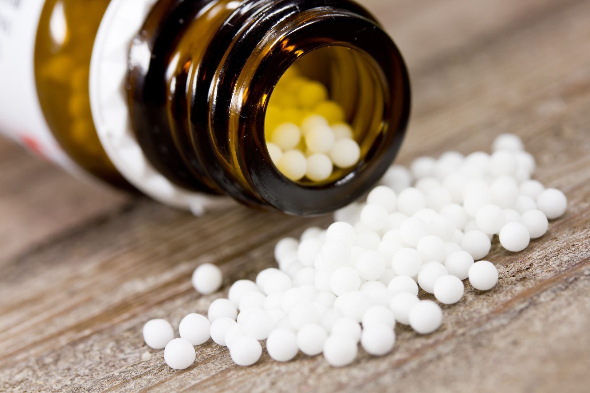 Homeopathic remedy bottles with globules