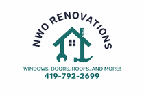 Logo for NWO Renovations featuring a house icon with a wrench, hammer, and ruler, with phone number 419-792-2699 below.