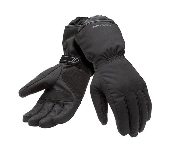 Zwarte winterhandschoenen met verstelbare polsbandjes.
