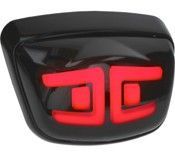 Zwart motorfietsachterlicht met rode LED-verlichting.