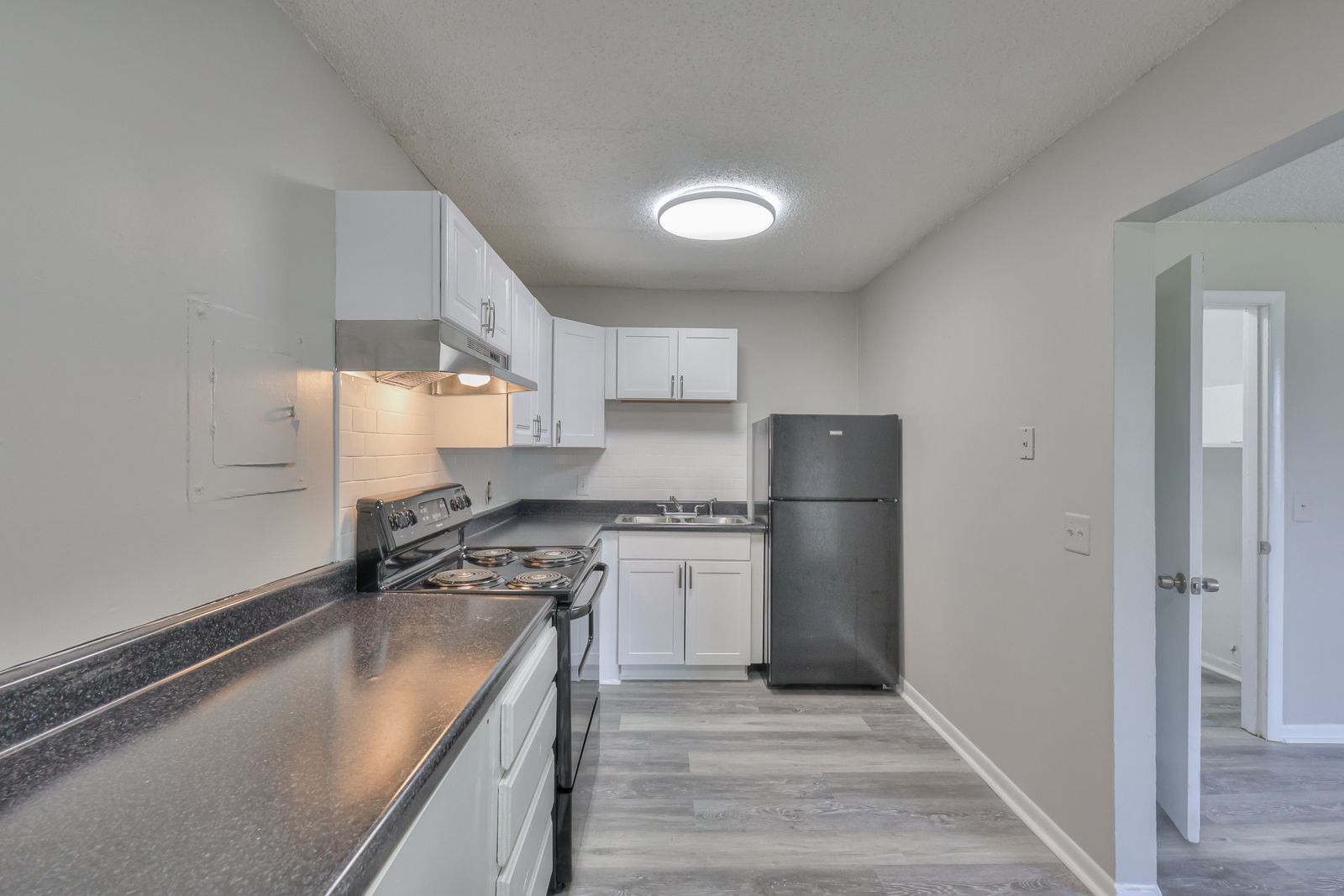 Photo of a long kitchen space