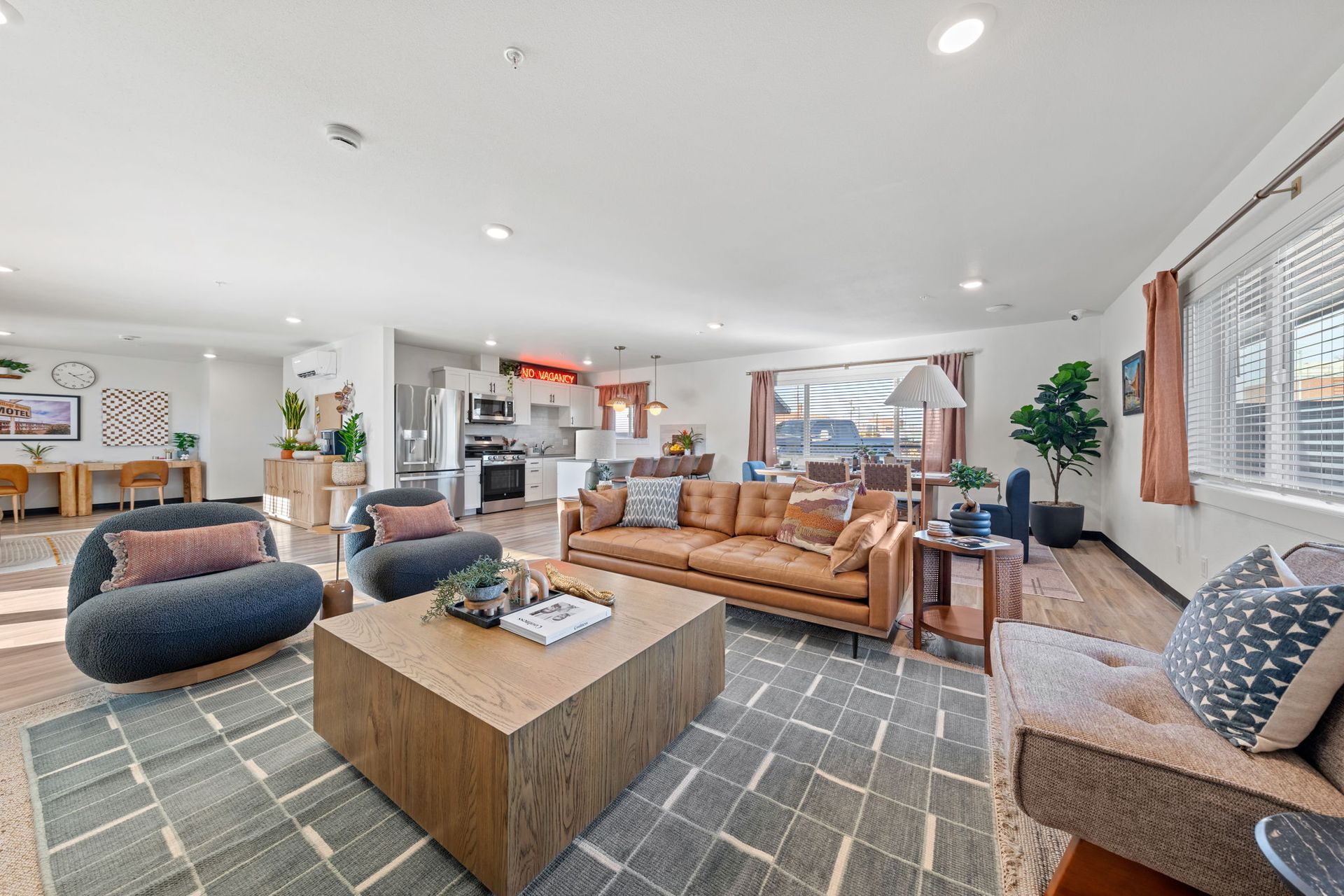 A living room filled with furniture and a coffee table.