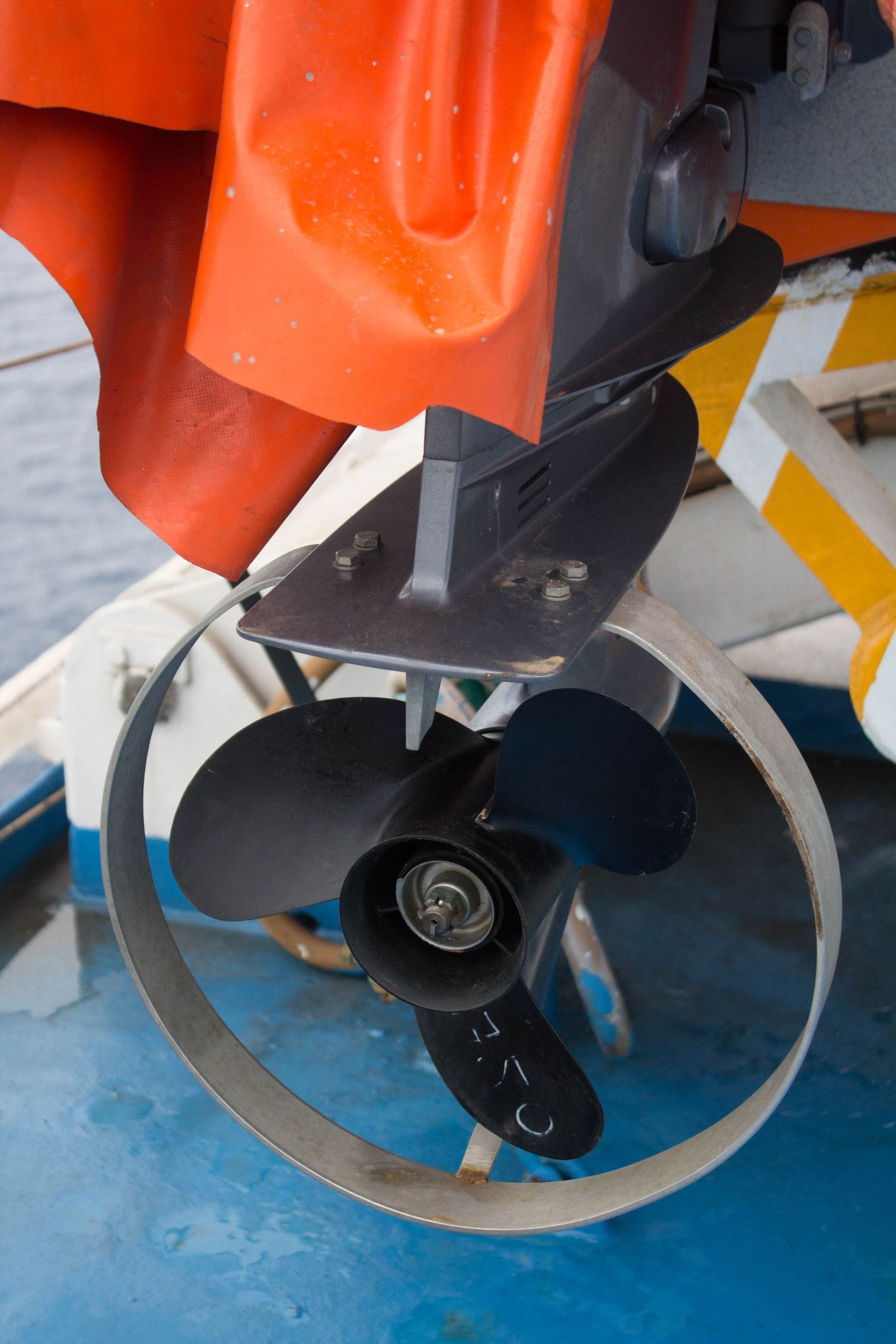 Propeller guards protecting a ship's propeller, enhancing safety and durability for marine vessels.