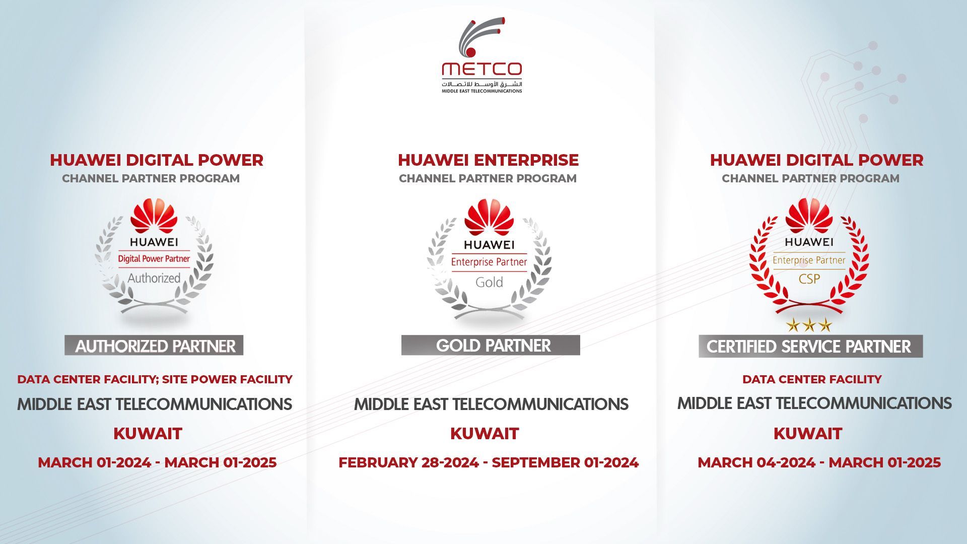 Three awards for huawei digital power are displayed on a blue background
