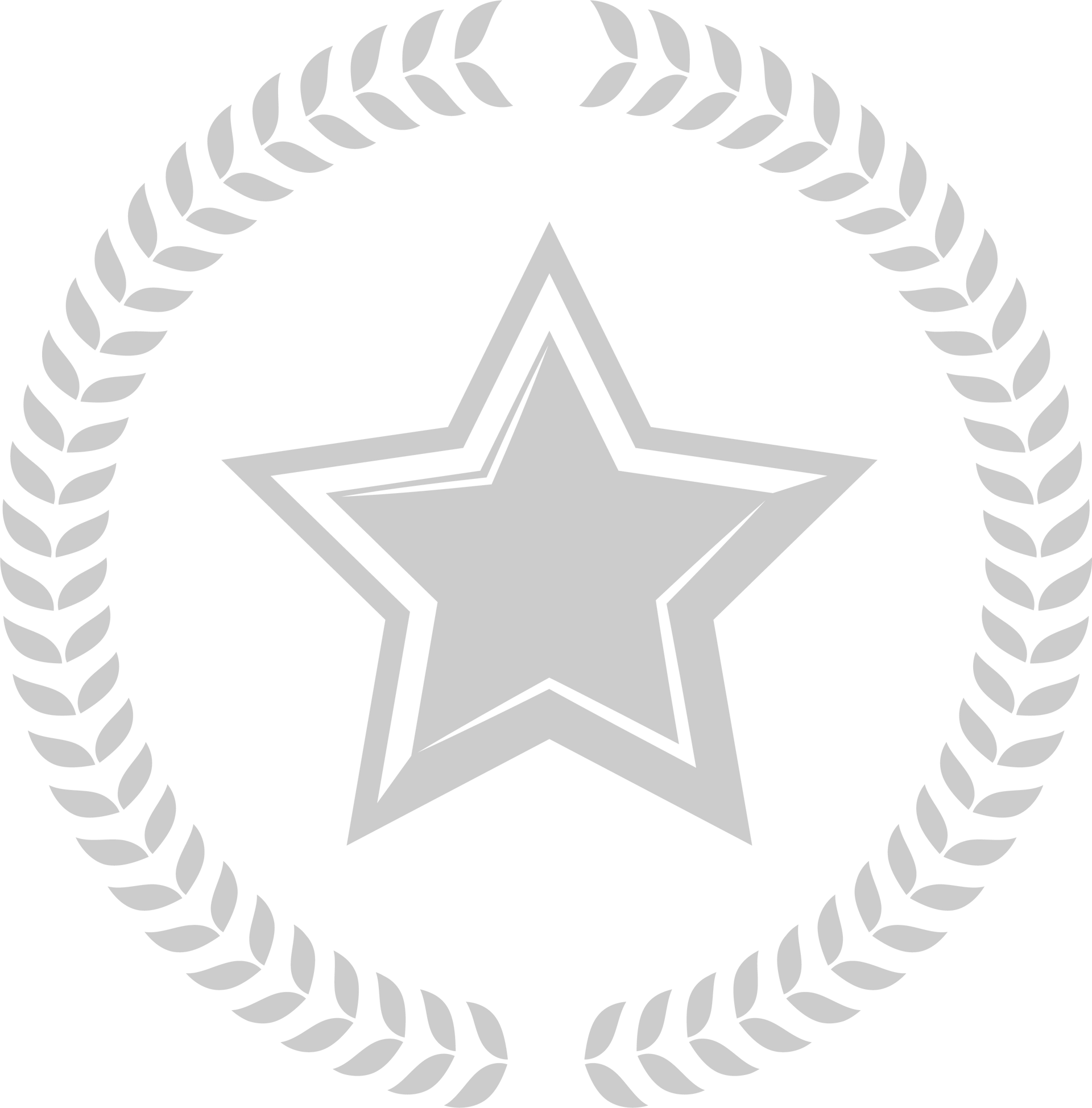 There is a star in the middle of a laurel wreath.