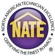 The logo for the north american technician excellence is purple and yellow.