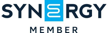 The synergy member logo is blue and black on a white background.