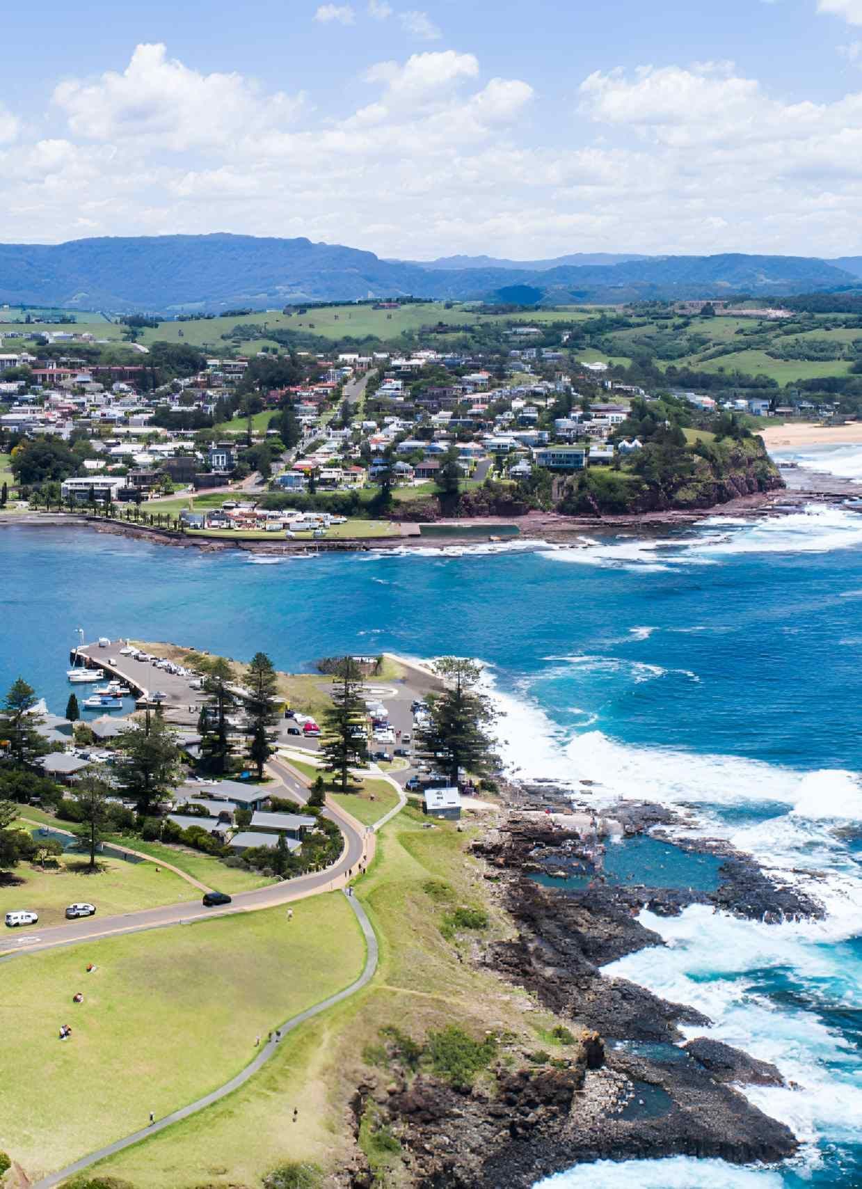 Aerial View Of Kiama Harbor Ocean And Coastline — JSF Interiors Goulburn in Kiama, NSW