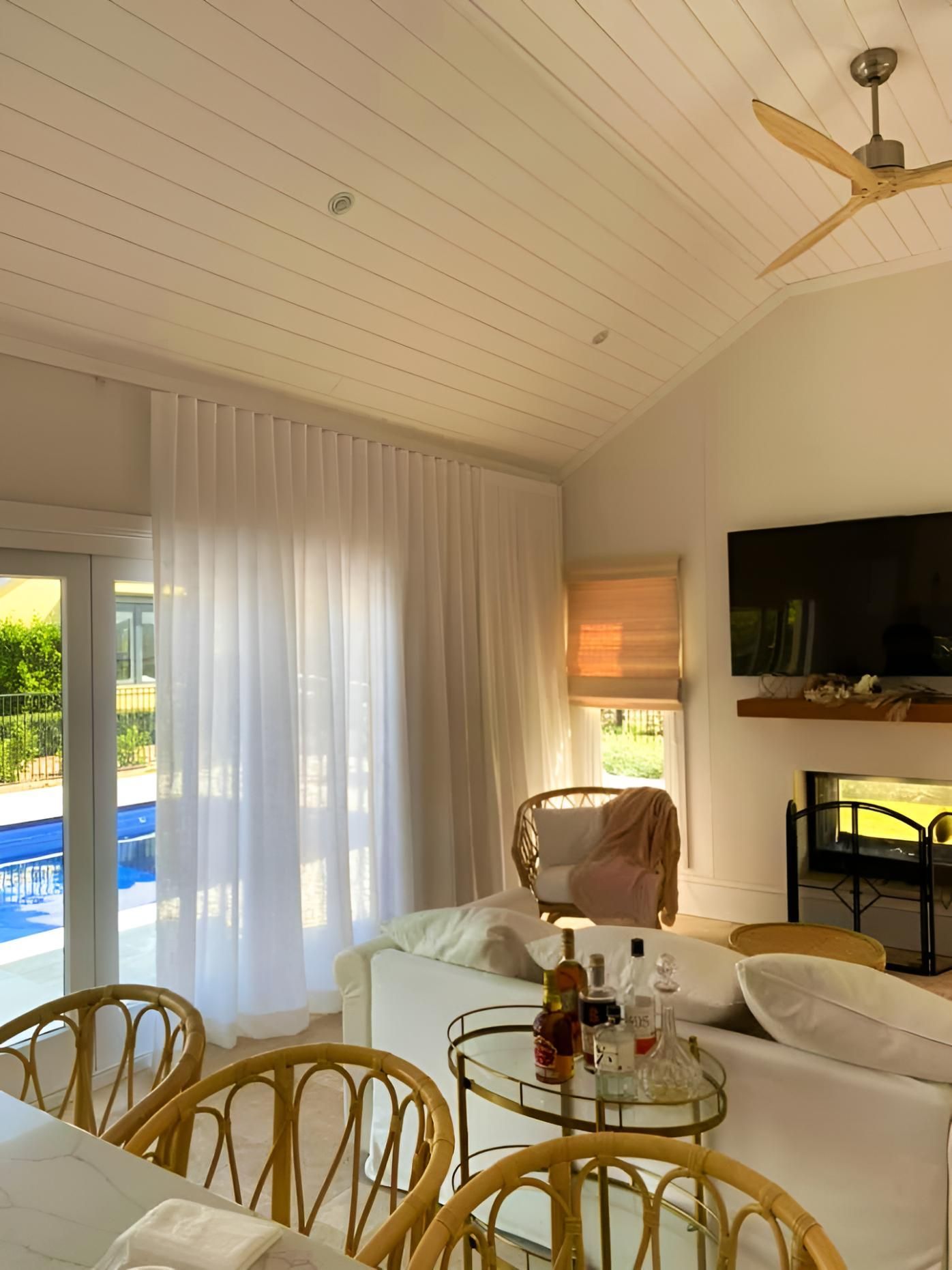 Bright Living Room with Sheer Curtains, White Sofa — JSF Interiors Goulburn in Wollongong, NSW