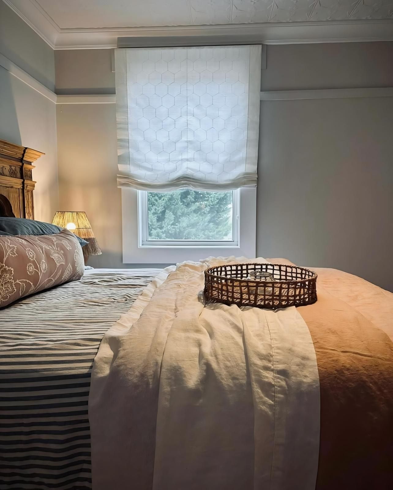 Bedroom With Bed And Window Blind — JSF Interiors Goulburn in Goulburn, NSW