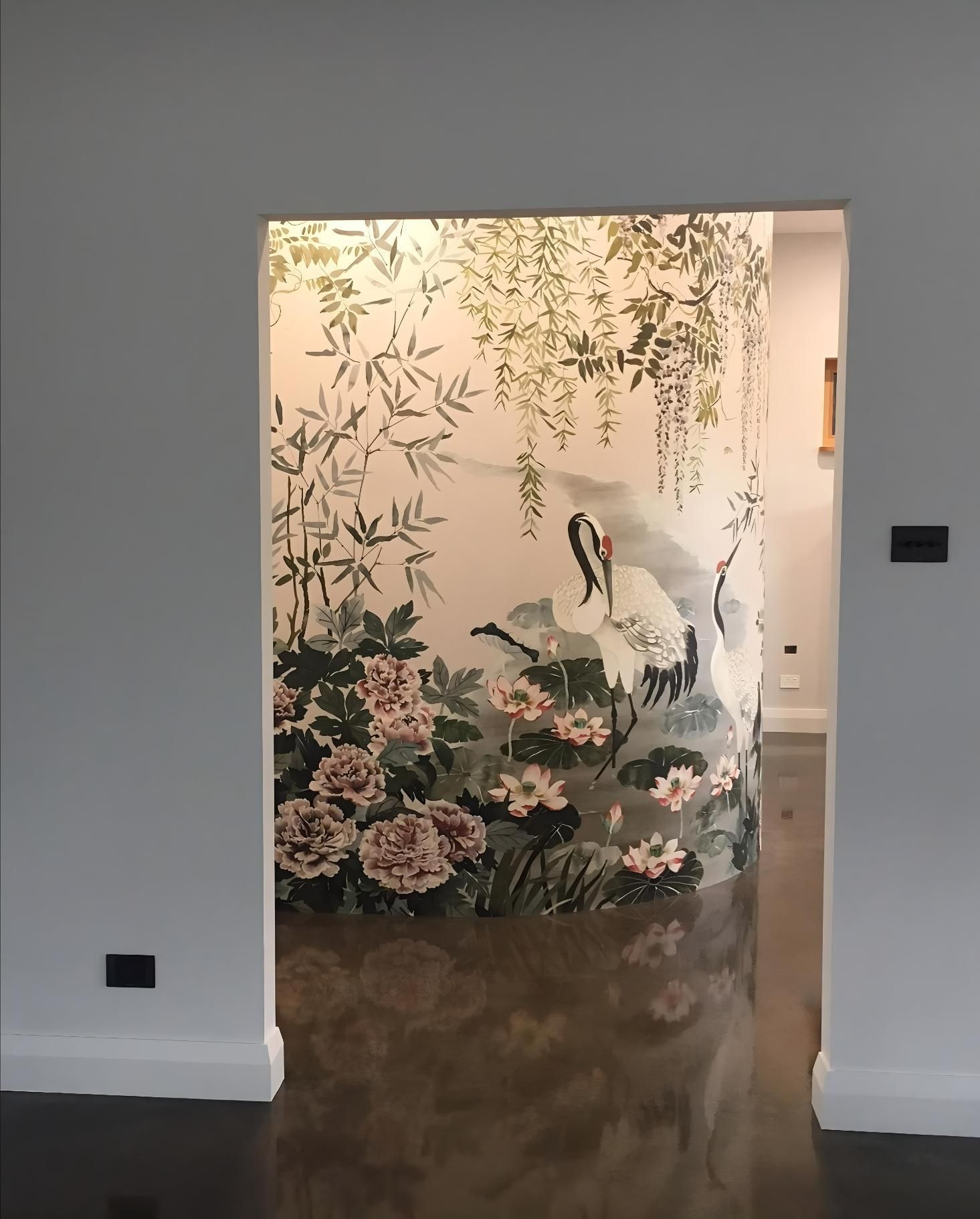 Doorway With Mural Of Cranes And Flowers — JSF Interiors Goulburn in Goulburn, NSW