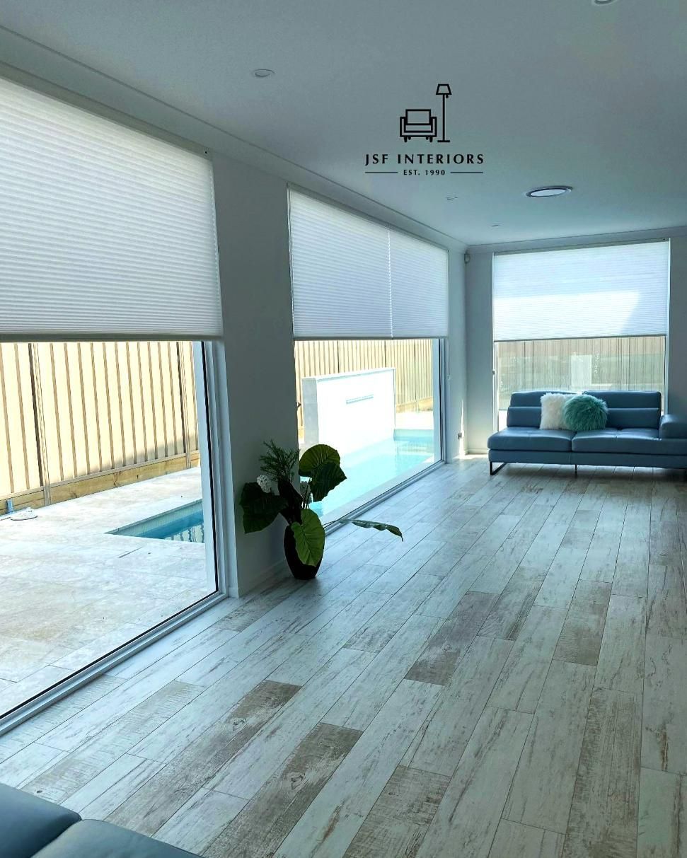Bright Interior With Large Windows And Light Blinds — JSF Interiors Goulburn in Berry, NSW