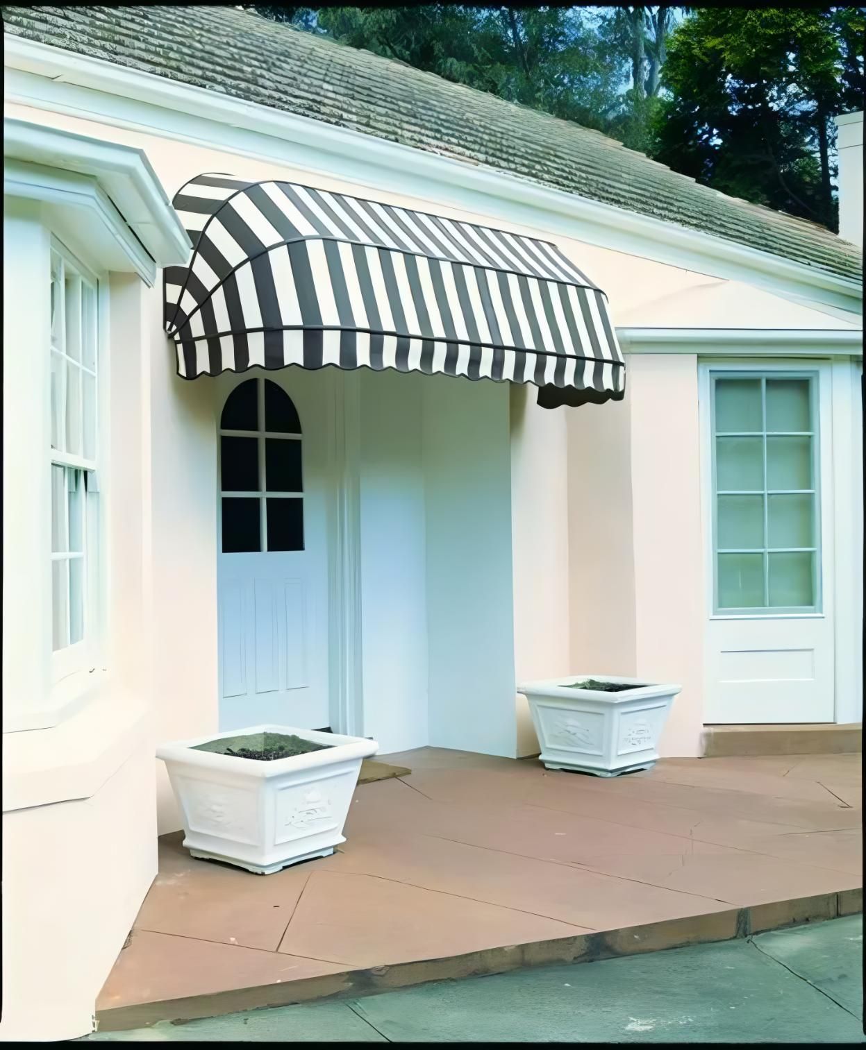 Three Beige Roller Shades On Porch Overlooking Green Grass — JSF Interiors Goulburn in Goulburn, NSW