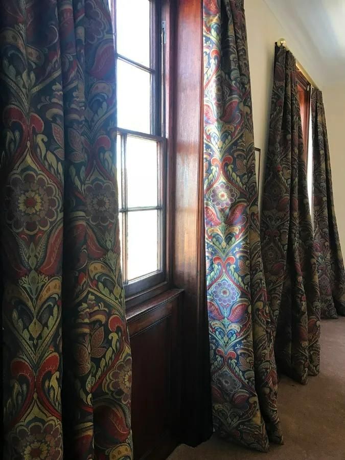 Window With Ornate Patterned Drapes In Red Green And Blue — JSF Interiors Goulburn in Goulburn, NSW