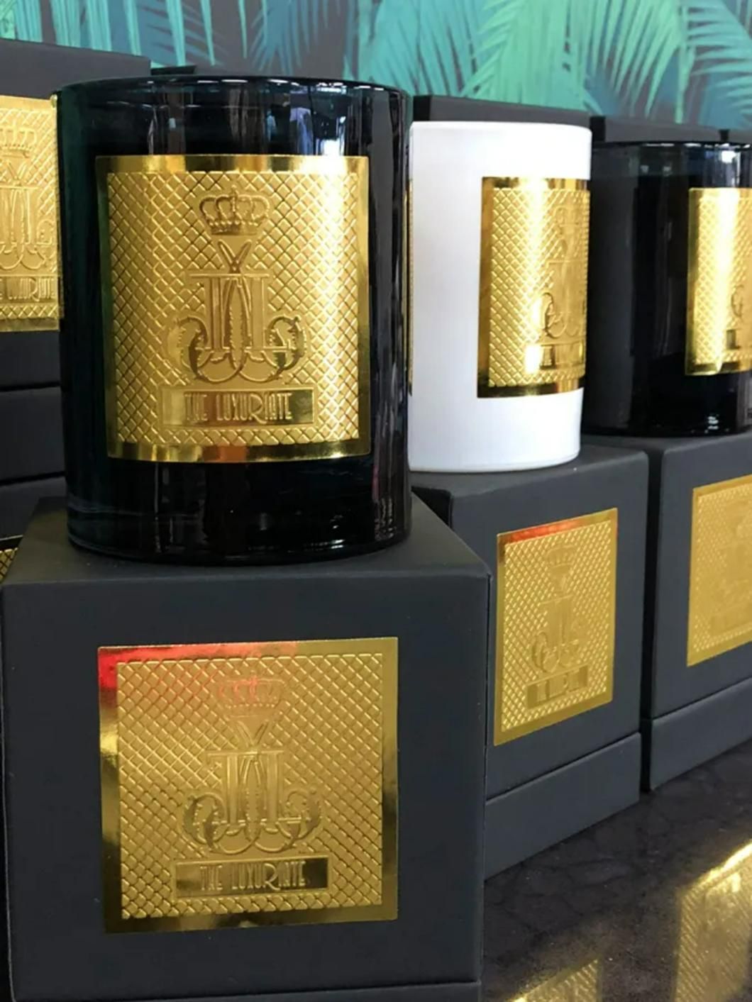 Gold-Labeled Candles In Black And White Jars — JSF Interiors Goulburn in Goulburn, NSW