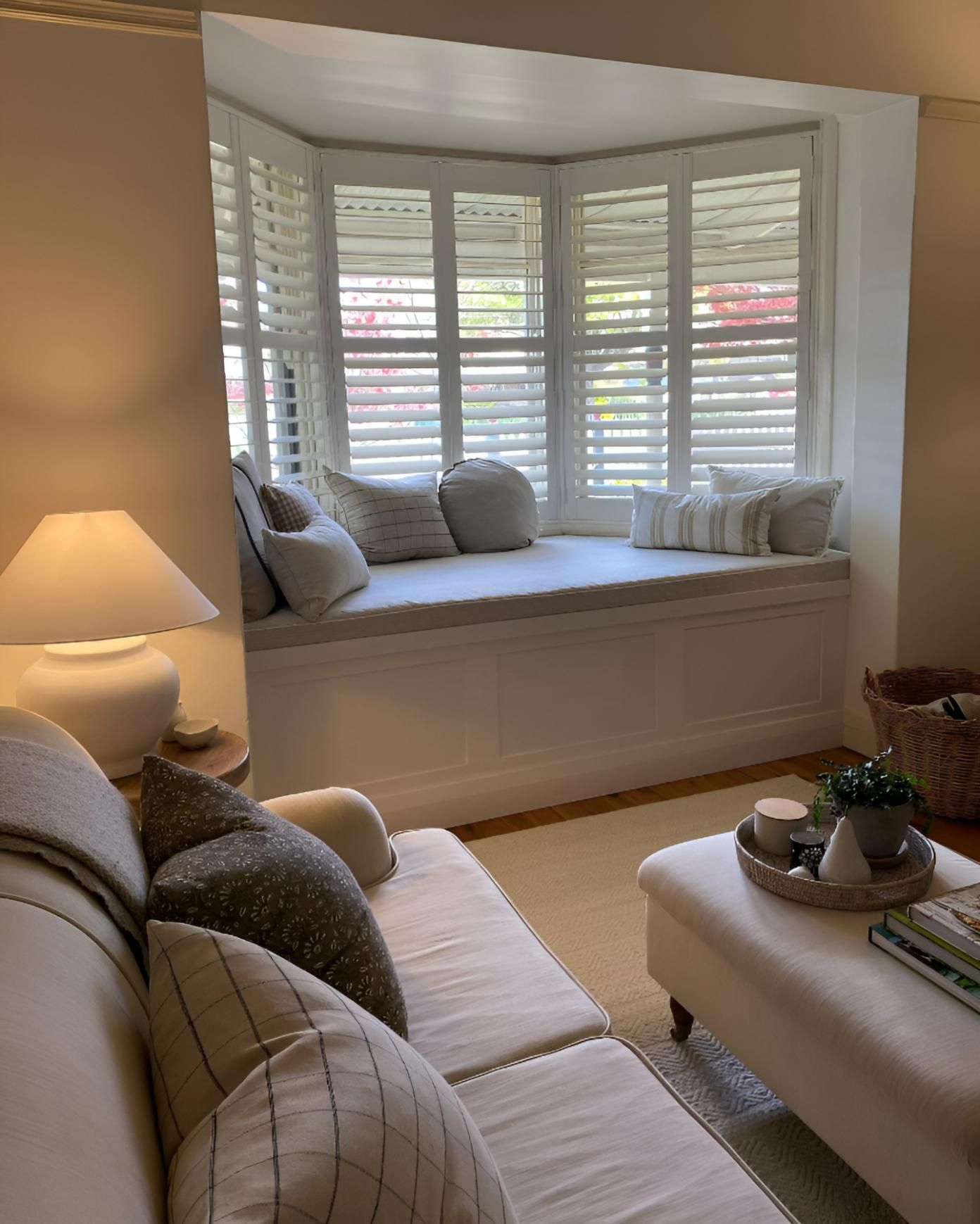 Cozy Living Room With Bay Window And Built-In Bench — JSF Interiors Goulburn in Albion Park, NSW