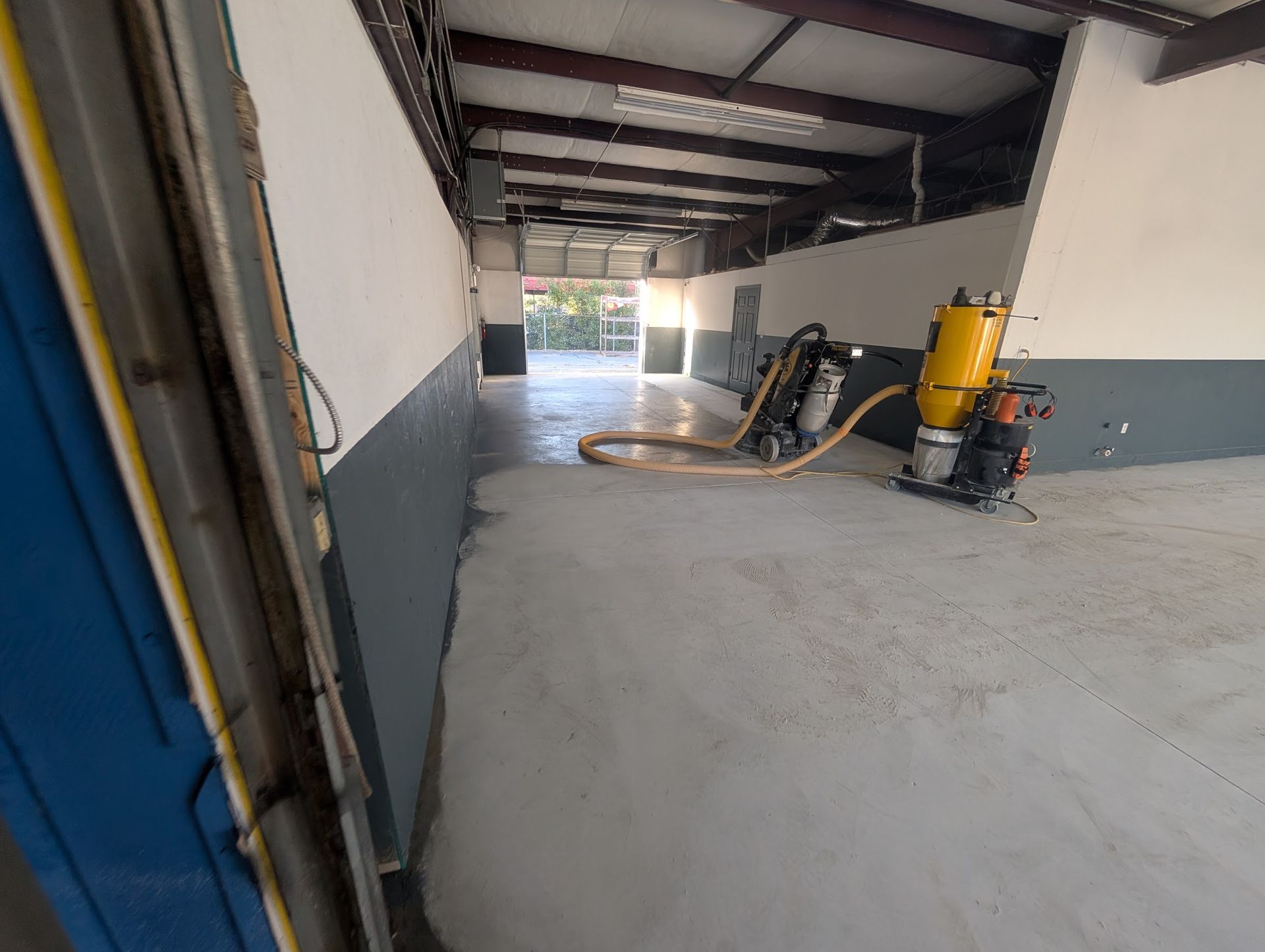 A concrete walkway in a park surrounded by green grass and trees.