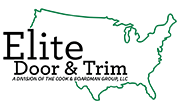 The logo for elite door and trim shows a map of the united states.