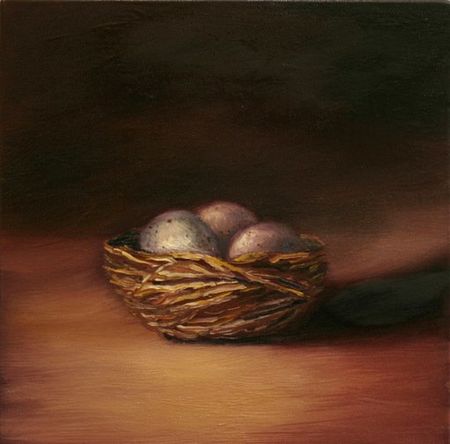 Nest Eggs, 10 inches by 10 inches, oil