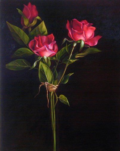 Red Roses with Twine, 24 inches by 30 inches, oil on canvas