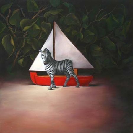 Zebra and Sailboat,  30 inches by 30 inches, oil