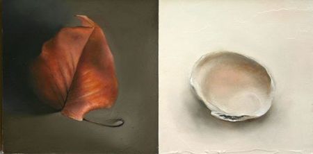 Leaf and Shell, 5 inches by 10 inches, oil on panel