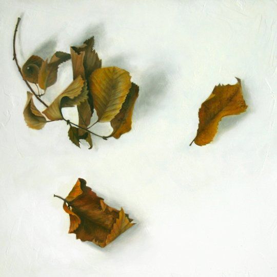 Three Scattered Leaves, 2016, 12 inches by 12 inches, oil on panel