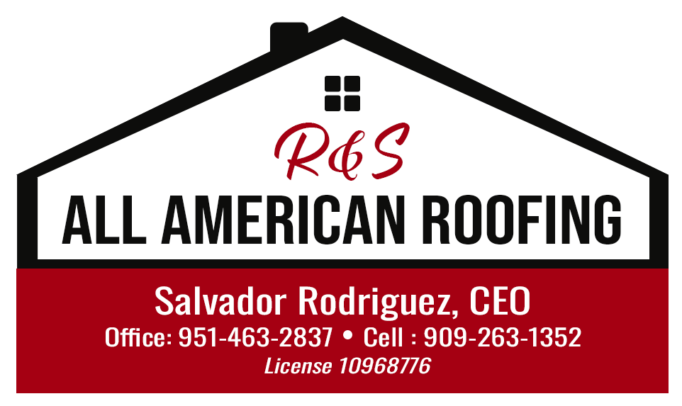 The logo for all american roofing shows a house with a roof