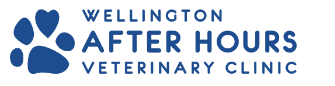 Logo of Wellington After Hours Veterinary Clinic: blue paw print, heart, and text.