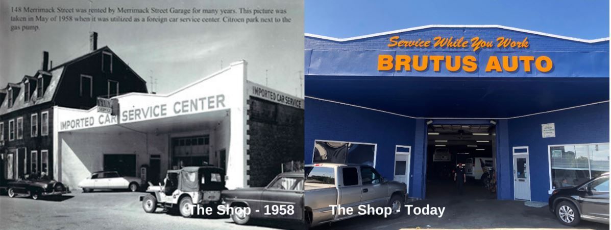 A black and white photo of a brutus auto service center