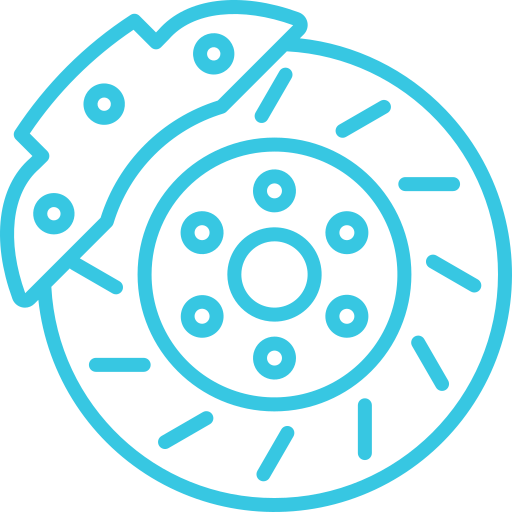 A blue line drawing of a brake disc on a white background.