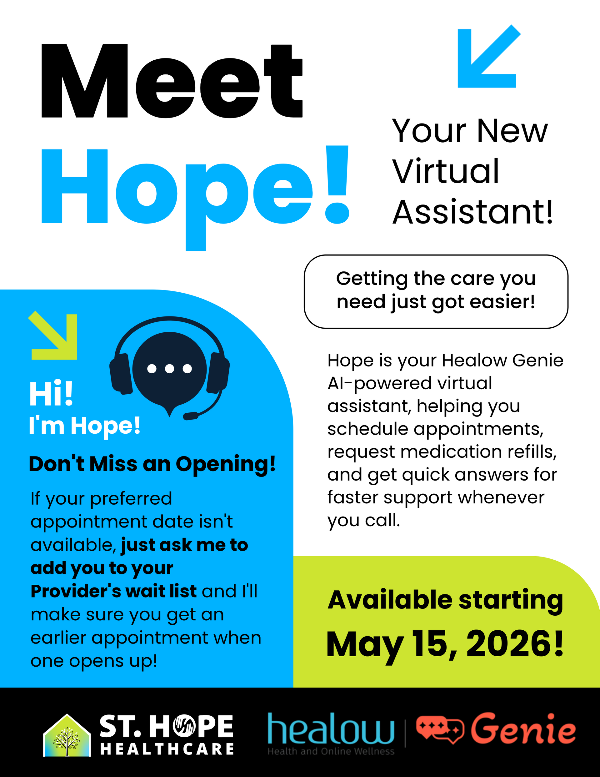St. Hope Healthcare flyer advertising a free tumbler for completing an annual medical visit and using the Healow app.