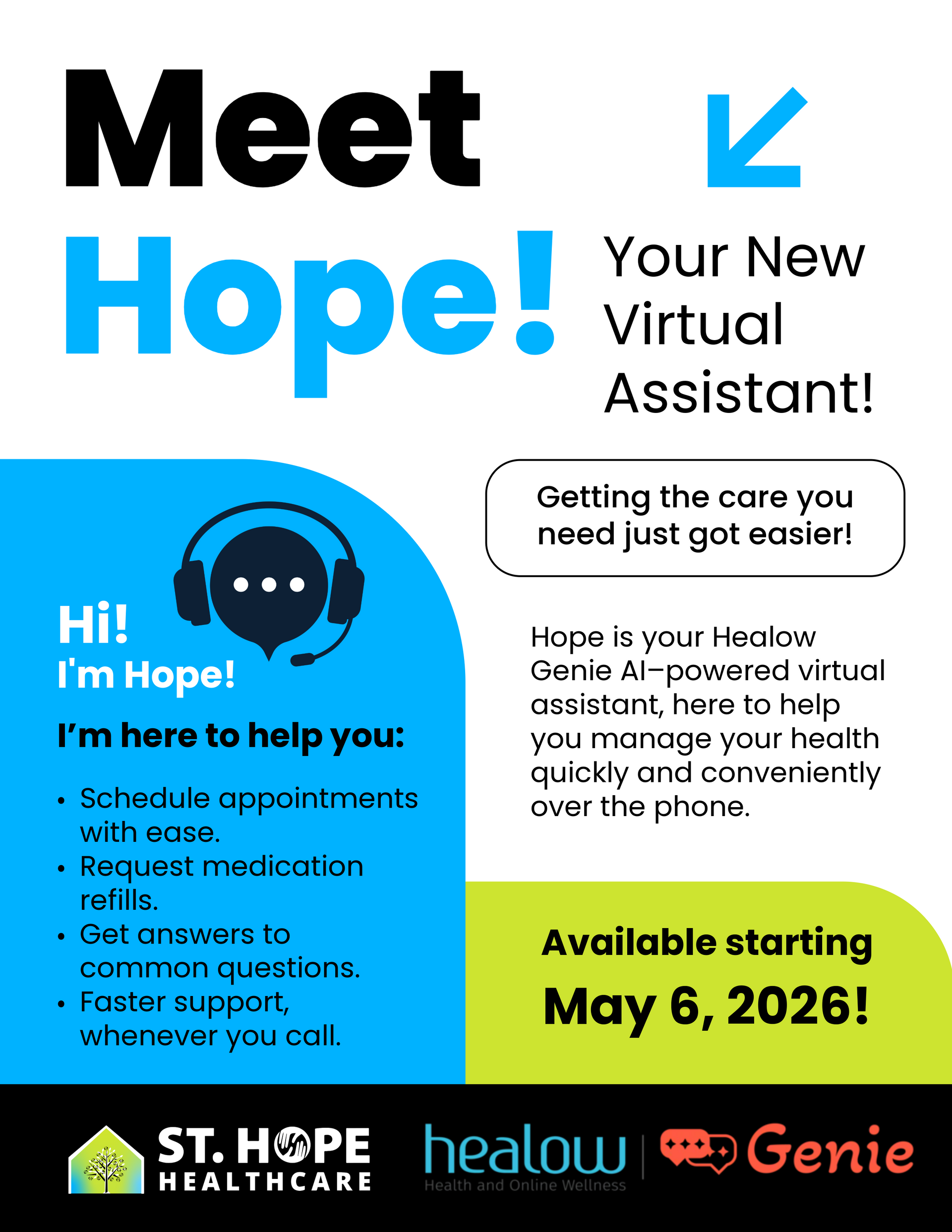 St. Hope Healthcare flyer advertising a free tumbler for completing an annual medical visit and using the Healow app.